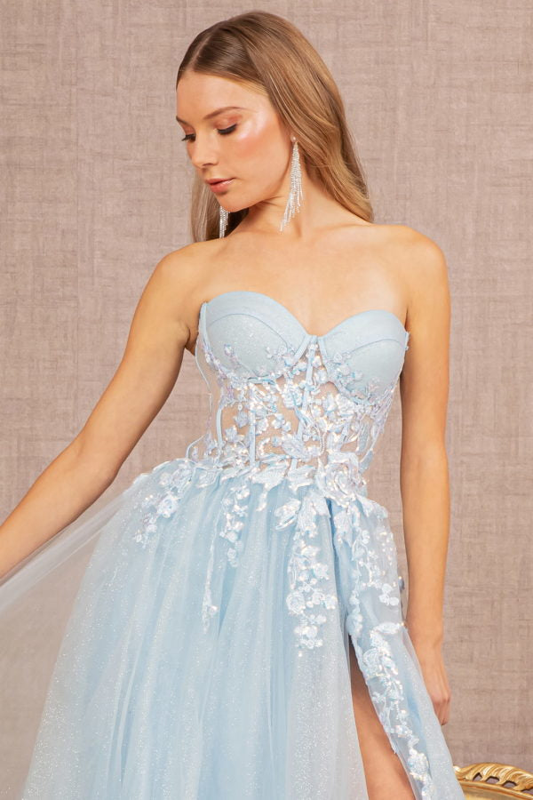 Blue Lace Strapless Dress