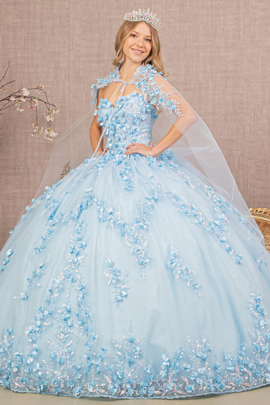 Baby Blue Applique Glitter Sweetheart Quinceanera Dress - GL3103