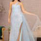 Baby Blue Sequin Glitter Asymmetric Mermaid Women Formal Dress - GL3133 - Special Occasion-Curves