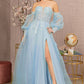 Baby Blue Sequin Sheer Bodice Sweetheart A-Line Dress GL3118 - Women Formal Dress -Special Occasion-Curves