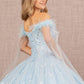 Baby Blue_2 Off the Shoulder Feather 3-D Flower Quinceanera Dress with Detachable Side Mesh Layer - GL3166