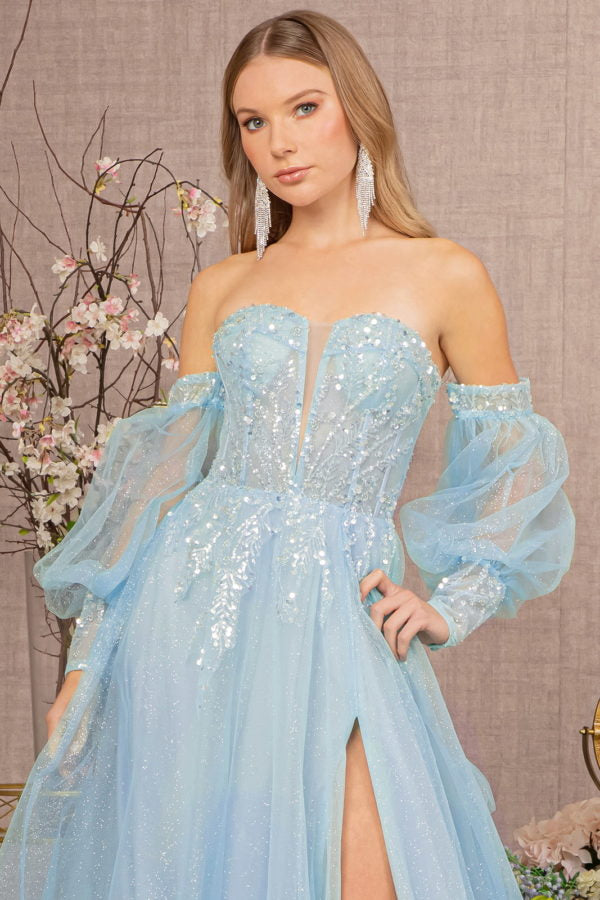 Baby Blue_2 Sequin Sheer Bodice Sweetheart A-Line Dress GL3118 - Women Formal Dress -Special Occasion-Curves