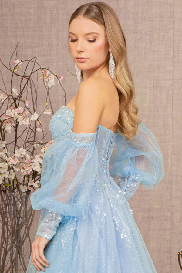 Baby Blue_3 Sequin Sheer Bodice Sweetheart A-Line Dress GL3118 - Women Formal Dress -Special Occasion-Curves