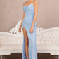 Bahama Blue Embroidery Sequin Velvet Mermaid Slit Women Formal Dress - GL3142 - Special Occasion-Curves