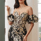 Black-Gold_2 Glitter Floral Mermaid Corset Slit Gown J844 - Women Evening Formal Gown - Special Occasion