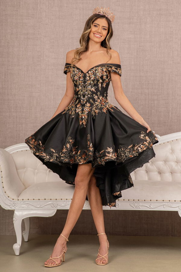 Satin Off-Shoulder Sweetheart Neckline Quinceanera Dress by Elizabeth K