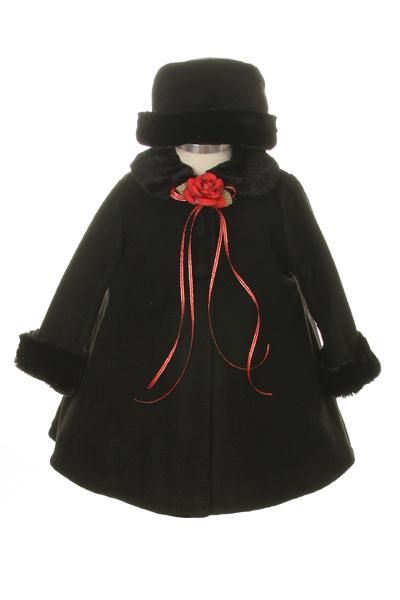 Black Baby Fleece Cape Coat Dress-AS166