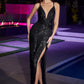 Black Draped Glitter V-Neck Sheath Gown CD279 - Women Evening Formal Gown - Special Occasion-Curves