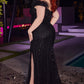 Black Feather Sleeve Off The Shoulder Gown CD0207C - Women Evening Formal Gown - Curves