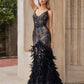 Black Fitted Feather Mermaid Gown A1116 Penelope Gown - Special Occasion