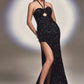 Black Fitted Halter Sequin Slit Gown CD883 - Women Evening Formal Gown - Special Occasion