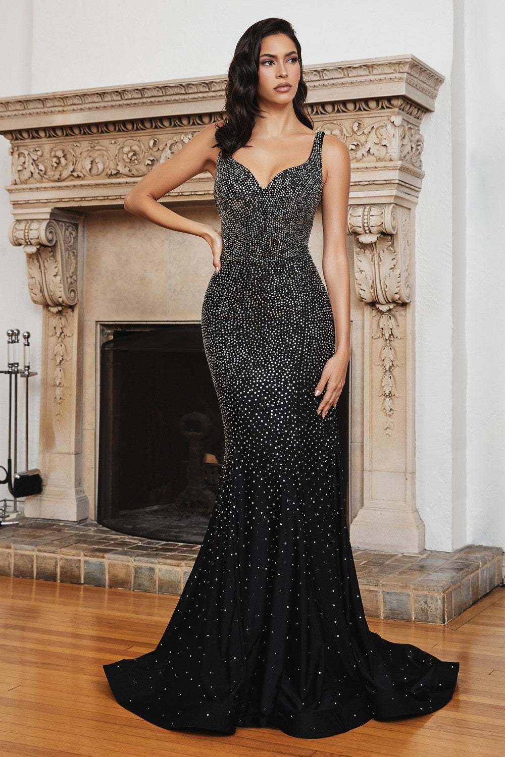 Black Fitted Hot Stone Mermaid Gown CB119 - Women Evening Formal Gown - Special Occasion