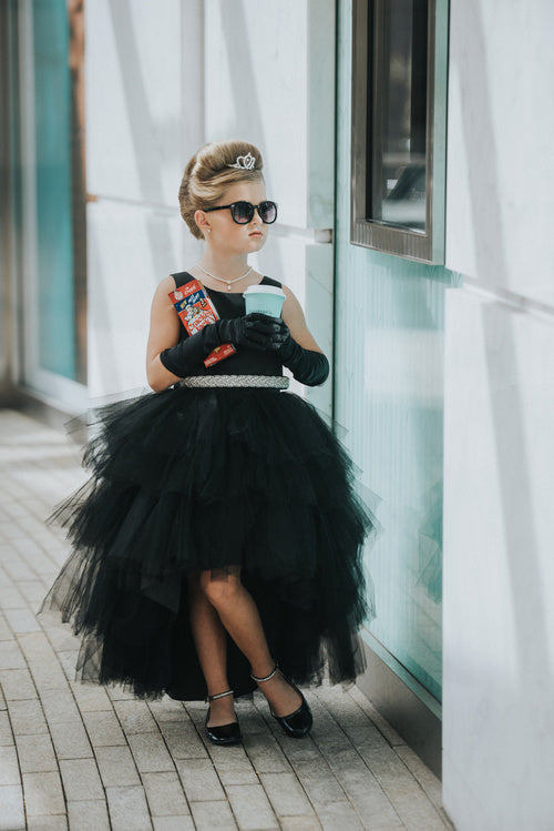 Black Girl Dress with Ruffled Tulle High-Low Dress - AS5658