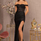 Black Glitter Sheer Bodice Mermaid Slit Gown GL3162 - Women Formal Dress- Special Occasion-Curves