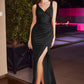 Black Satin Glitter V-Neck Gown BD4003 - Women Evening Formal Gown - Special Occasion