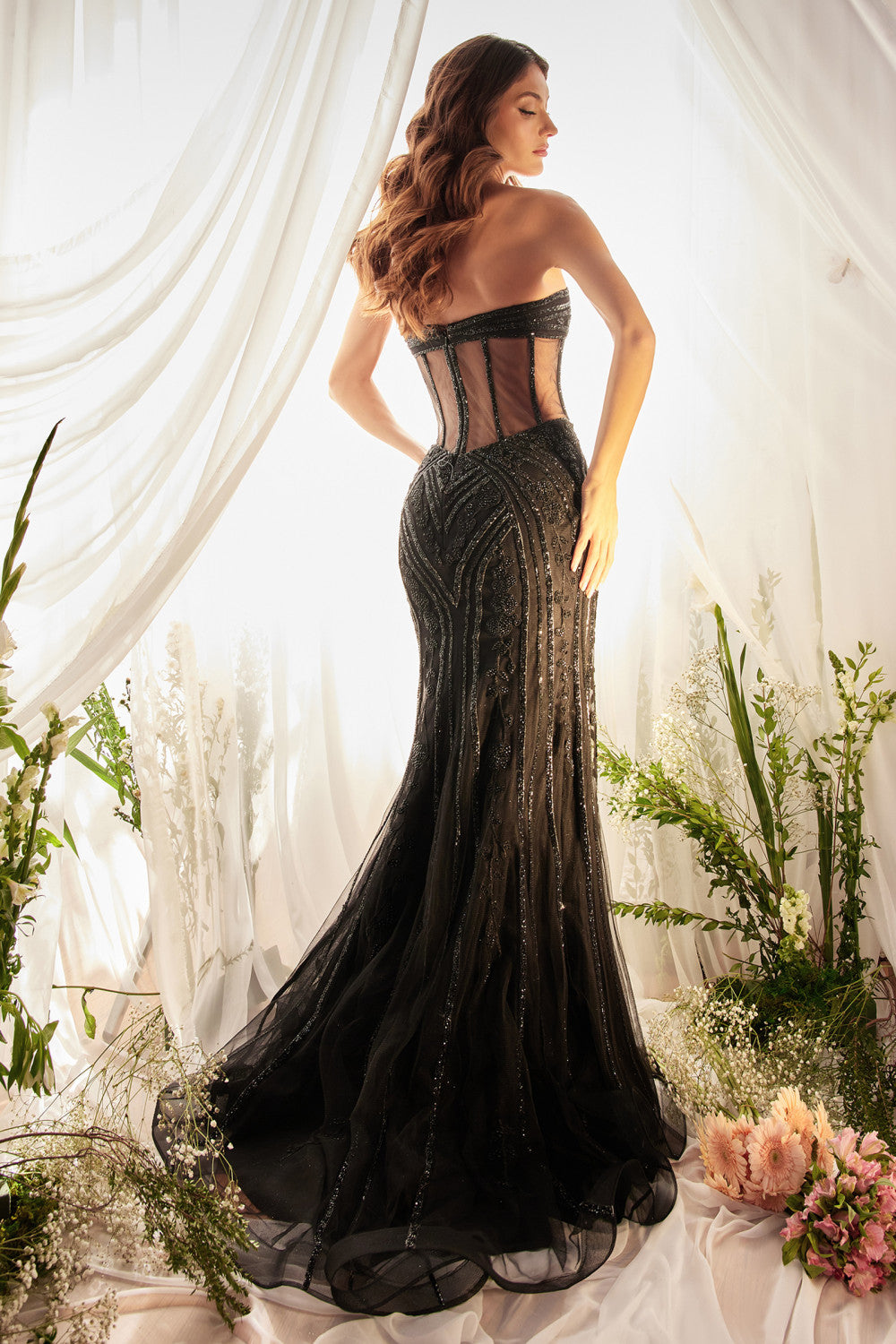 Black Strapless Crystal Lace Mermaid Gown A1211 - Special Occasion