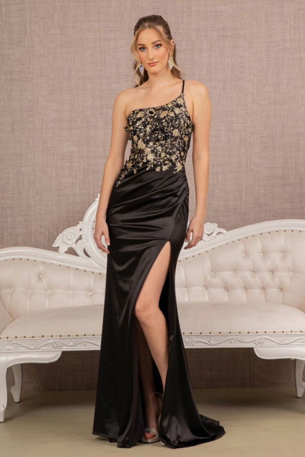 Black Strapless Glitter Satin Mermaid Women Formal Dress - GL3125 - Special Occasion-Curves