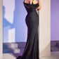 Black_1 Asymmetrical Shoulder Satin Gown CD881 - Women Evening Formal Gown - Special Occasion-Curves