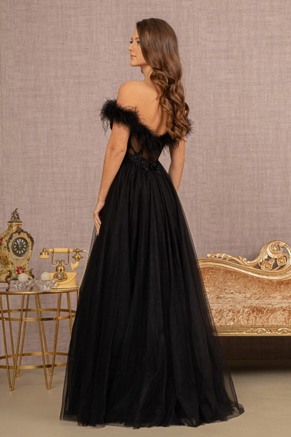 Black_1 Embroidery Sheer Front A-line Dress GL3138 - Women Formal Dress - Special Occasion-Curves