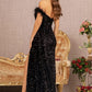 Black_1 Feather Sequin Velvet Mermaid Slit Gown GL3163 - Women Formal Dress - Special Occasion-Curves