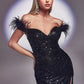 Black_1 Feather Sleeve Off The Shoulder Gown CD0207 - Women Evening Formal Gown - Special Occasion