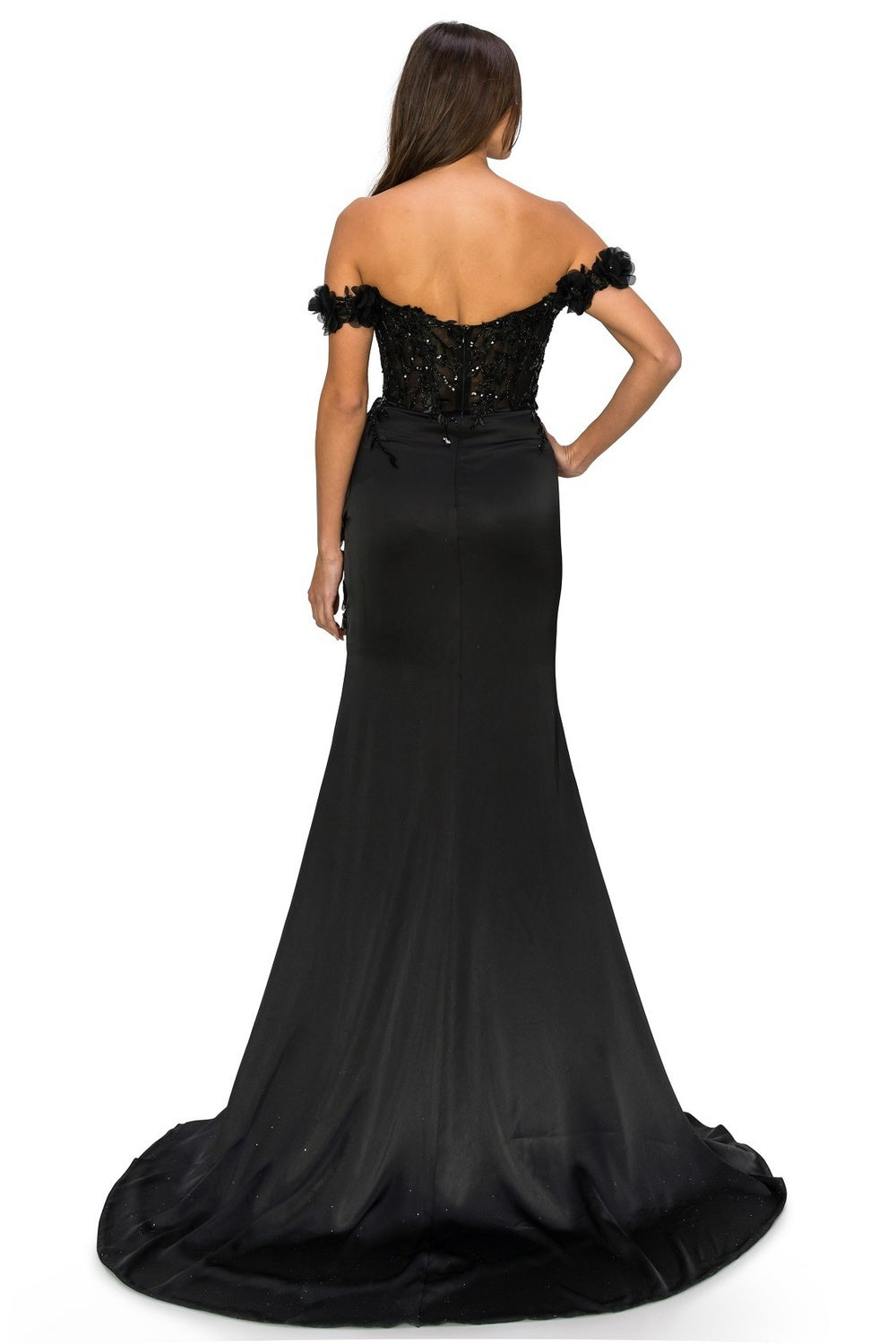 Black_1 Floral Off The Shoulder Gown AS8050J - Special Occasion-Curves