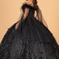 Black_1 GL3101 - Feather Embellishment Off-Shoulder Quinceanera Dress