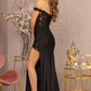 Black_1 Glitter Sheer Bodice Mermaid Slit Gown GL3162 - Women Formal Dress- Special Occasion-Curves