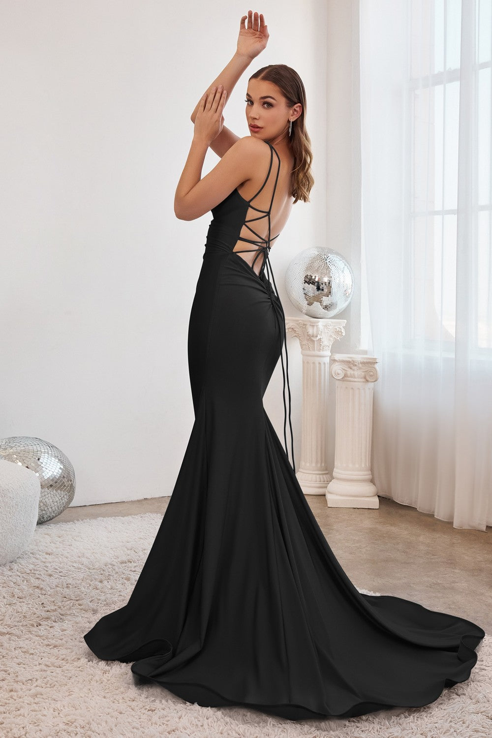 Black_1 Long Stretch Mermaid Gown CD2219 - Women Evening Formal Gown - Special Occasion