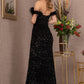 Black_1 Sequin Cut-away Shoulder Mermaid Slit Women Formal Dress - GL3149 - Special Occasion-Curves