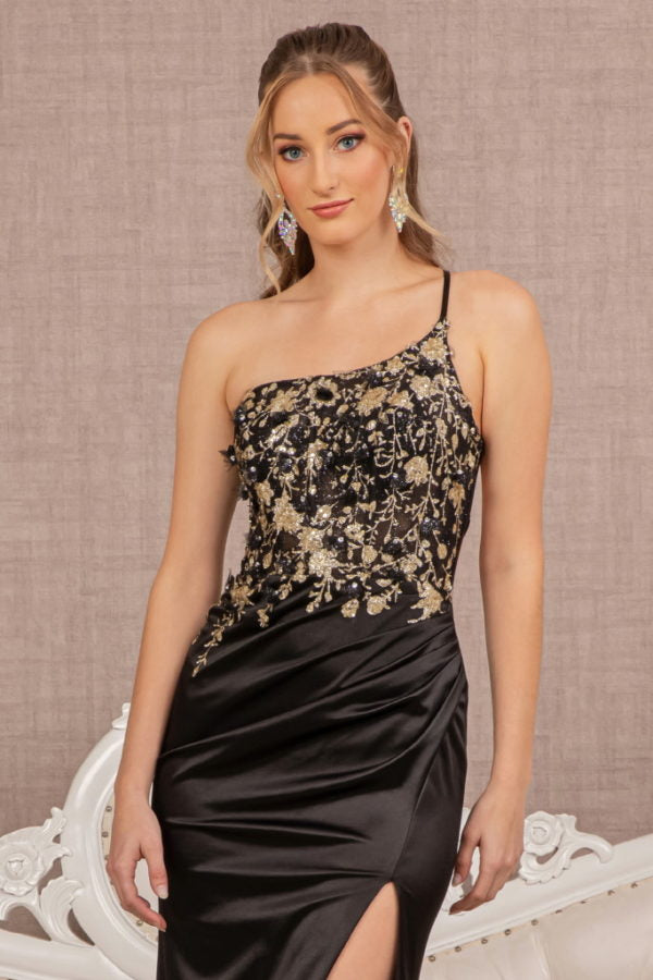 Black_1 Strapless Glitter Satin Mermaid Women Formal Dress - GL3125 - Special Occasion-Curves
