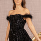 Black_2 Feather Sequin Velvet Mermaid Slit Gown GL3163 - Women Formal Dress - Special Occasion-Curves