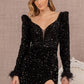 Black_2 Puff Shoulder 3-4 Sleeves Feather Velvet Mermaid Dress - GL3122 - Special Occasion-Curves