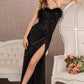Black_2 Sequin Sweetheart Neckline Mermaid Slit Gown GL3113 - Women Formal Dress- Special Occasion-Curves