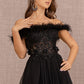 Black_3 Embroidery Sheer Front A-line Dress GL3138 - Women Formal Dress - Special Occasion-Curves