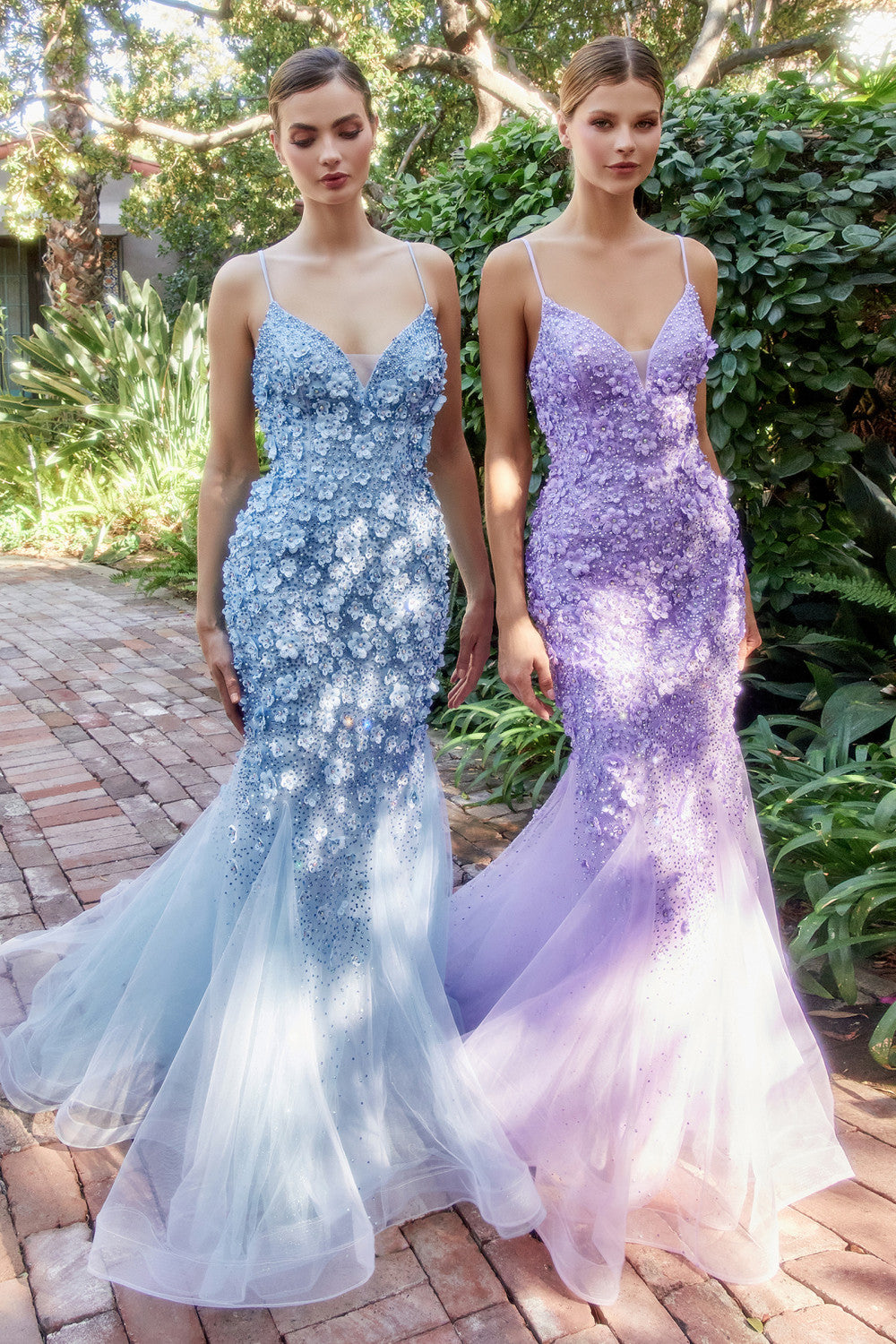 Blue-Lavender Floral Chromatic Mermaid Gown A1201 - Special Occasion