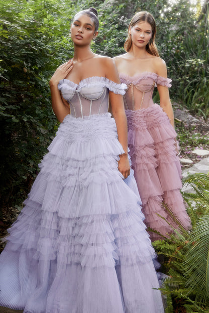 Blue-Mauve_1 A-Line Corset Ruffle Gown A1150 - Special Occasion
