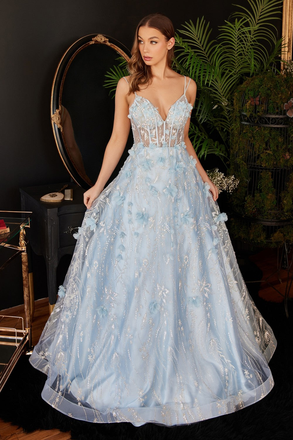 Blue Jewel Floral Applique Ball Gown CB105 - Women Evening Formal Gown - Special Occasion