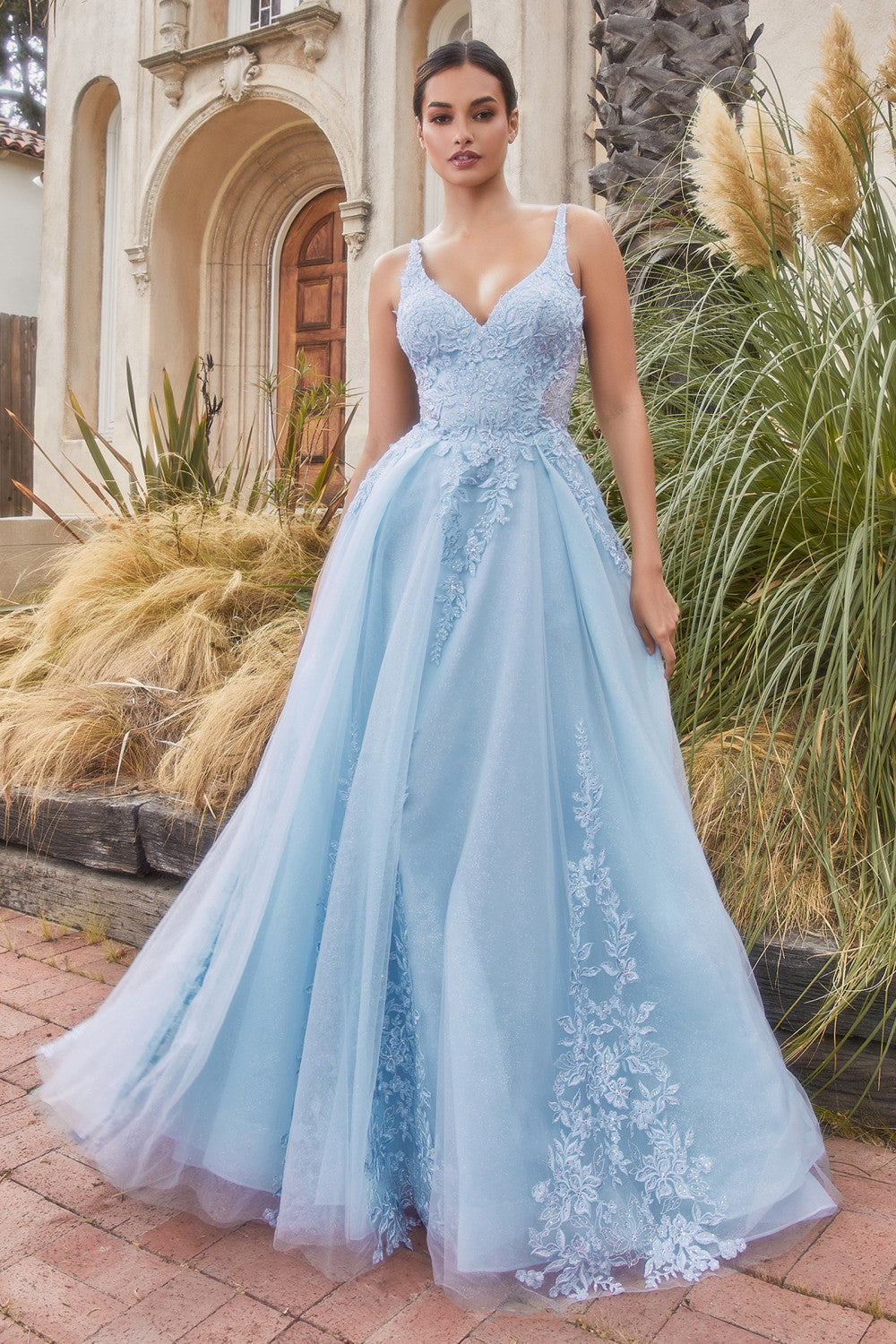 Blue Pastel Lace V-Neck Gown A1125 - Special Occasion
