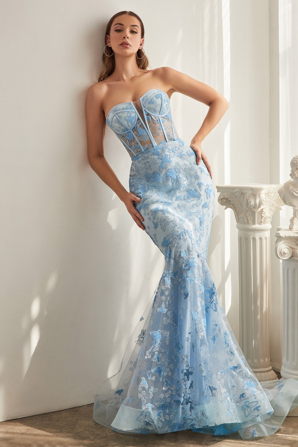 Blue Strapless Butterfly Mermaid Gown CB099 - Women Evening Formal Gown - Special Occasion