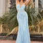 Blue Strapless Crystal Lace Mermaid Gown A1211 - Special Occasion