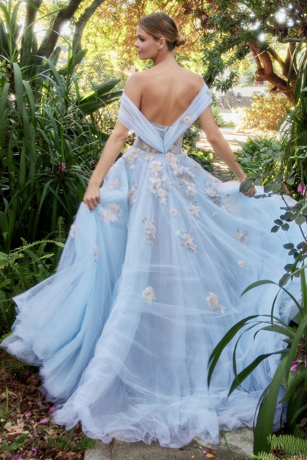 Blue_1 Floral Embellished Off-Shoulder Gown A1048 - Special Occasion