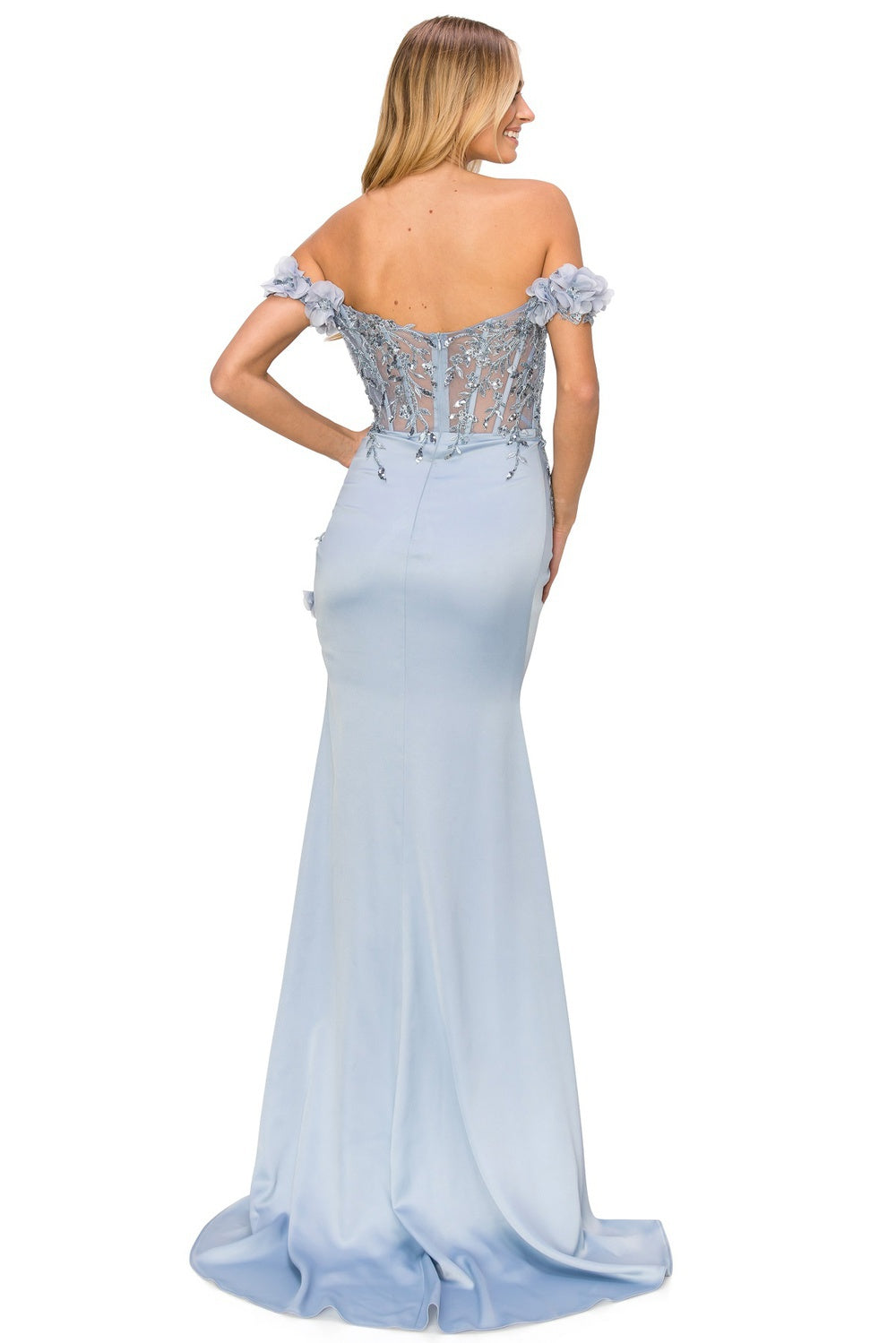 Blue_1 Floral Off The Shoulder Gown AS8050J - Special Occasion-Curves