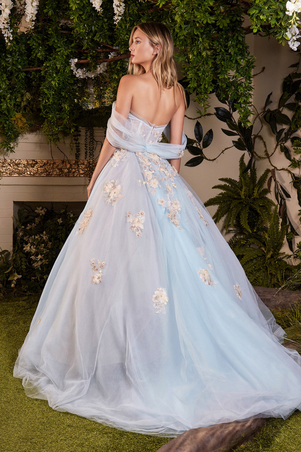 Blue_4 Floral Embellished Off-Shoulder Gown A1048 - Special Occasion