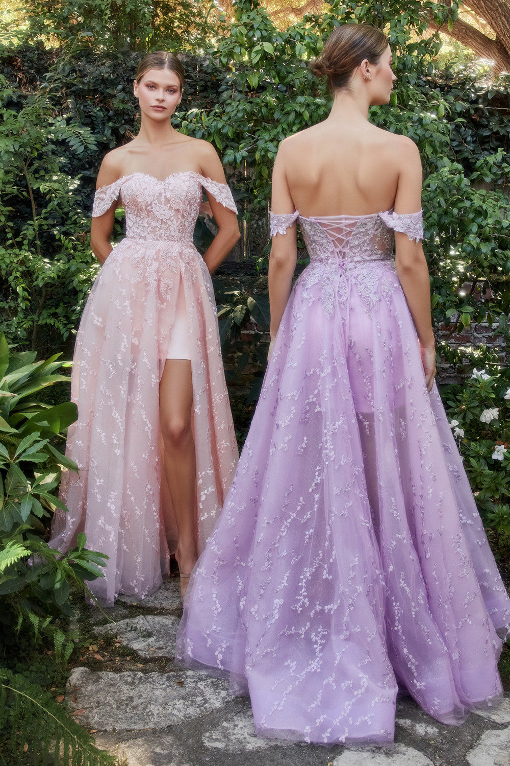 Blush-Lavender_1 Lace Off the Shoulder A-line with Short Skirt Gown Andrea & Leo Couture - A1207
