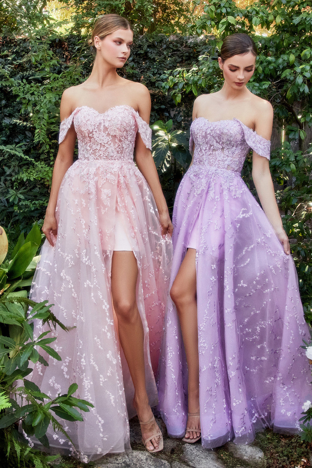 Blush-Lavender_2 Lace Off the Shoulder A-line with Short Skirt Gown Andrea & Leo Couture - A1207