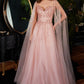 Blush A-Line with Cape Sleeves Gown CD0204 - Women Evening Formal Gown - Special Occasion-Curves