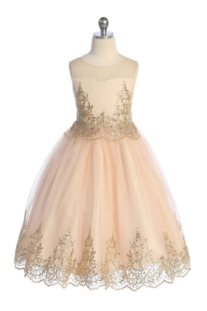 Blush Girl Dress - Gold Cording Embroidery Dress - AS552 Kids Dream
