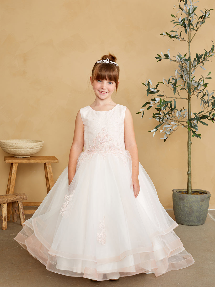 Blush Girl Dress with Glitter Bodice and Tail Skirt - AS5814