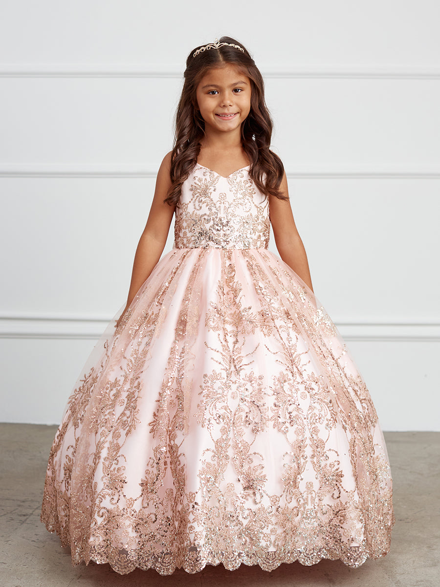 Blush Girl Dress with Glitter Tulle Overlay Dress - AS7036